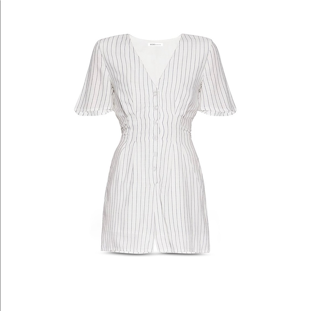 BGBGENERATION Striped Button-Front Romper - Picture 3 of 7